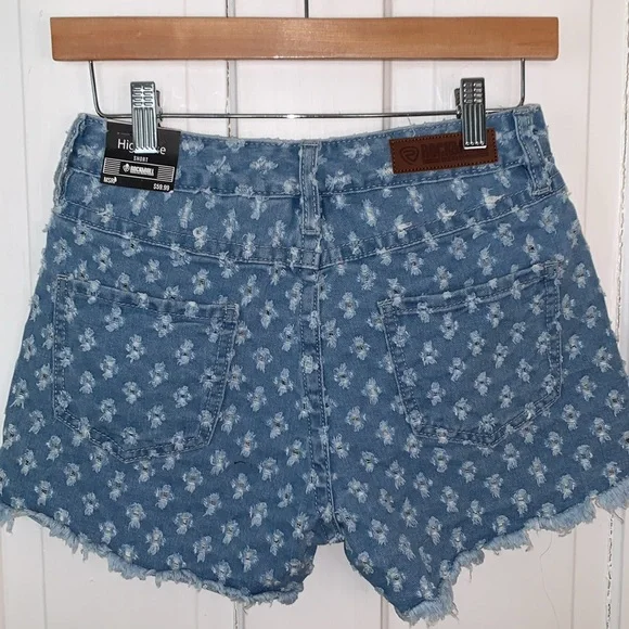 ROCK&ROLL DENIM HIGH RISE HOLEY SHORTS WITH RAW HEM - Picture 2 of 9